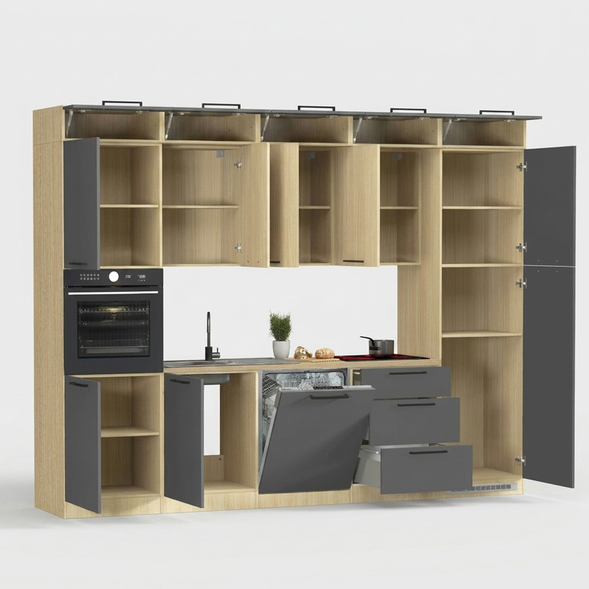 Cucina completa lineare moderna con lavello Molven 300x232