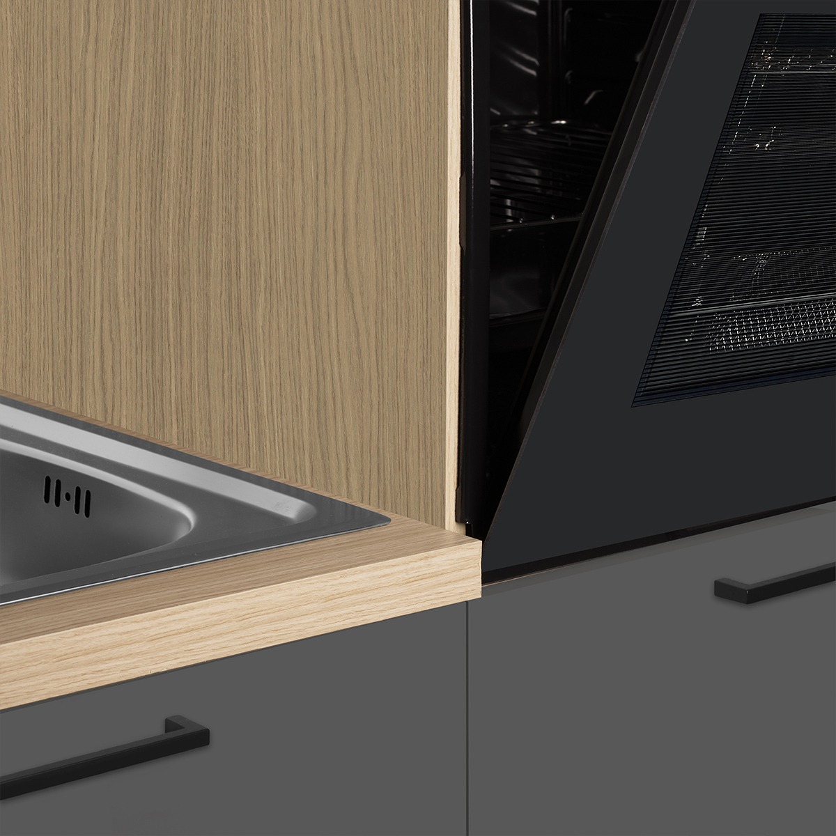 Cucina completa lineare moderna con lavello Molven 300x232