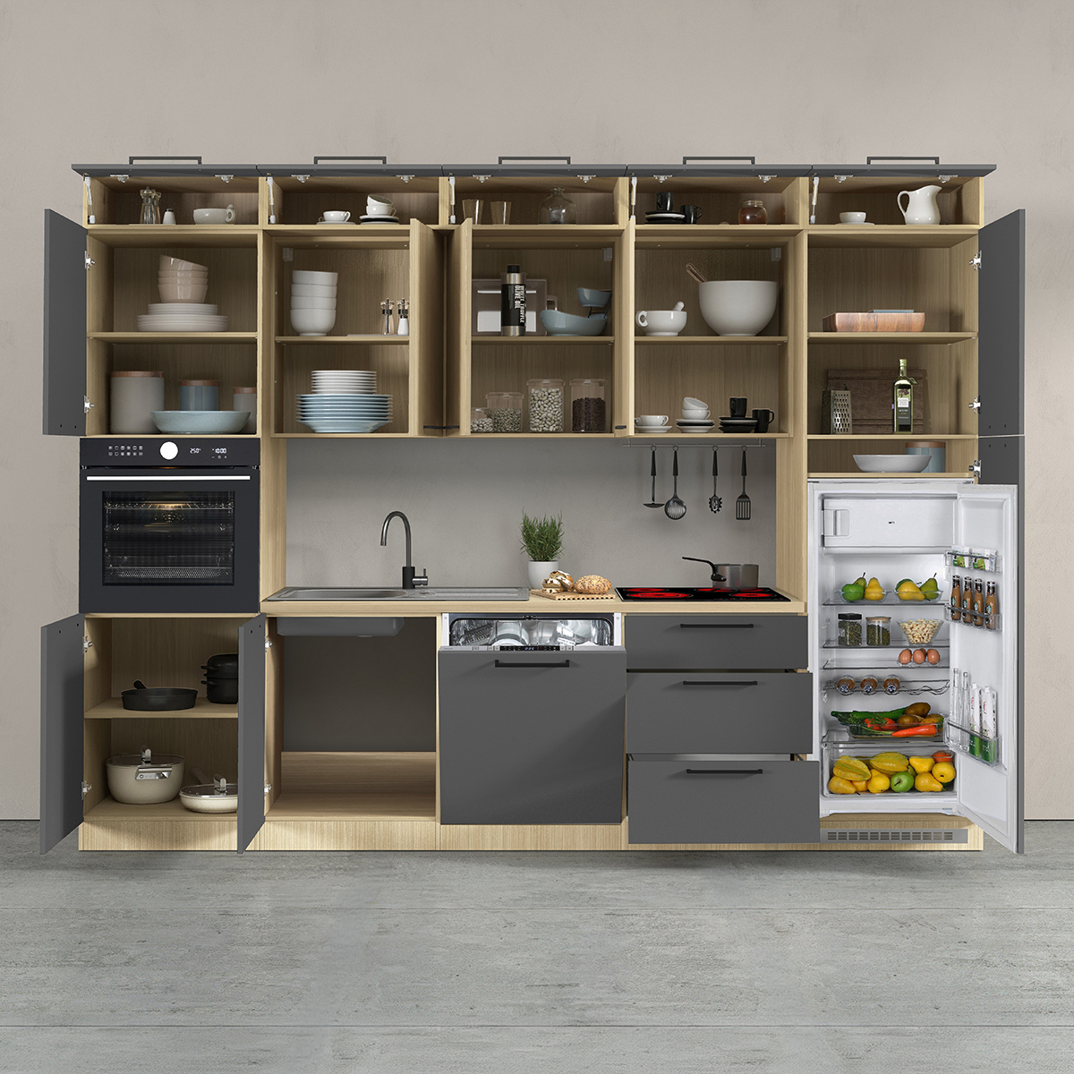 Cuisine complète linéaire moderne avec évier Molven 300x232