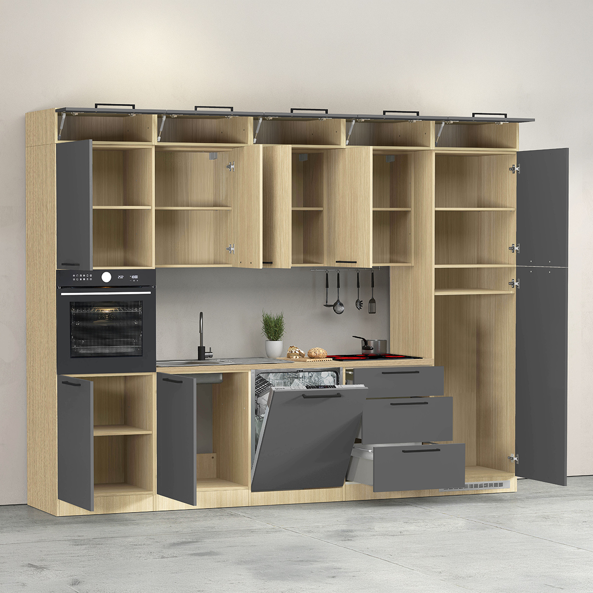 Cucina completa lineare moderna con lavello Molven 300x232
