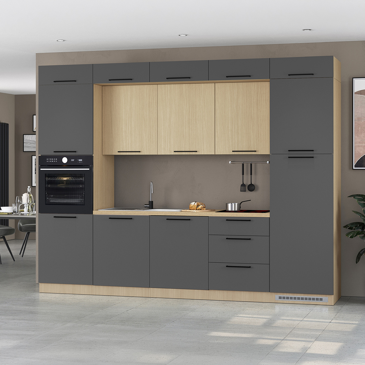 Cucina completa lineare moderna con lavello Molven 300x232