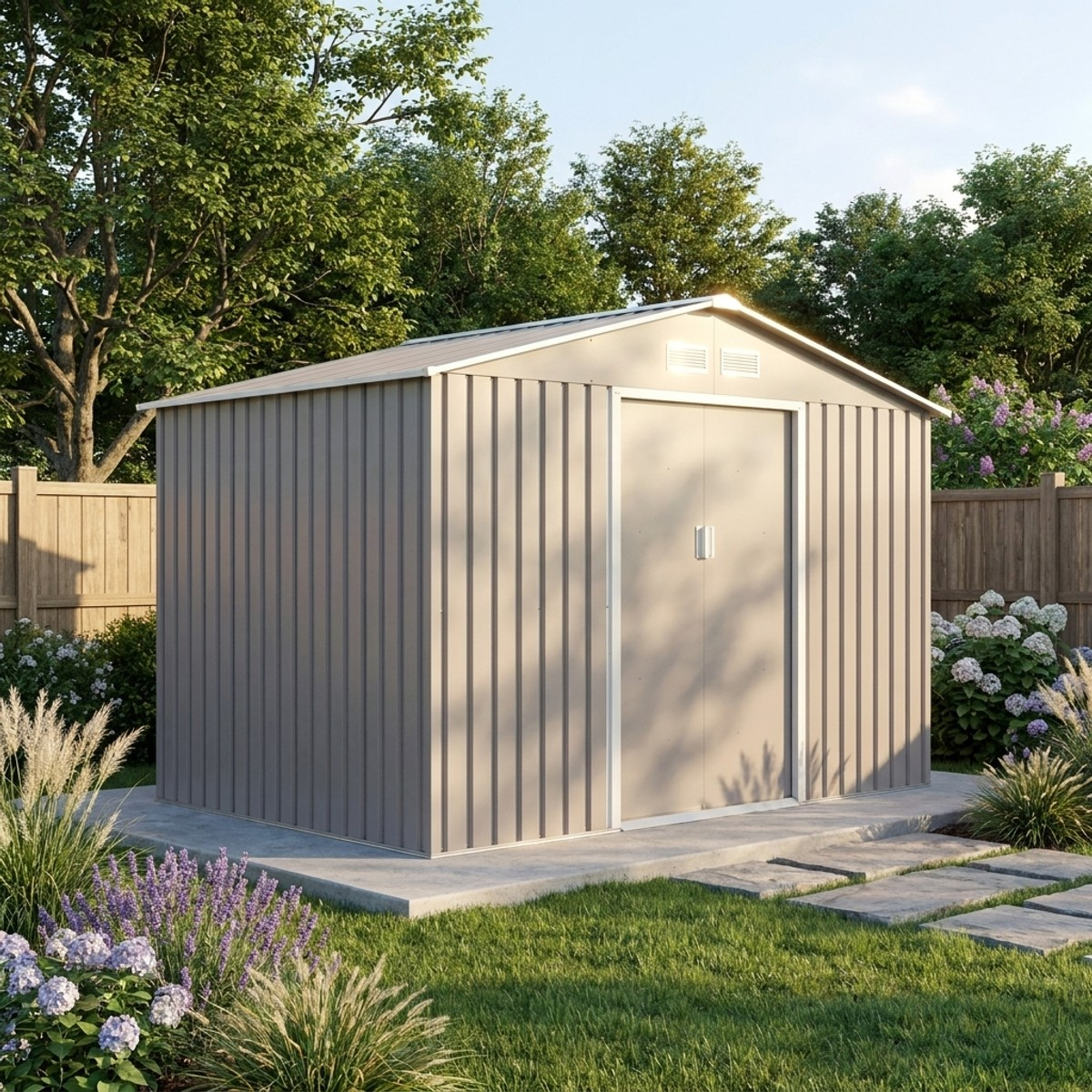 Caseta de jardín de acero galvanizado gris 277x195x193 Kelan