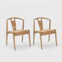 2er-Set Küchenstühle aus Holz mit geflochtener Rattan-Rückenlehne Japan