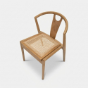 2er-Set Küchenstühle aus Holz mit geflochtener Rattan-Rückenlehne Japan