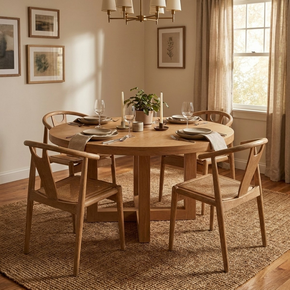 2er-Set Küchenstühle aus Holz mit geflochtener Rattan-Rückenlehne Japan