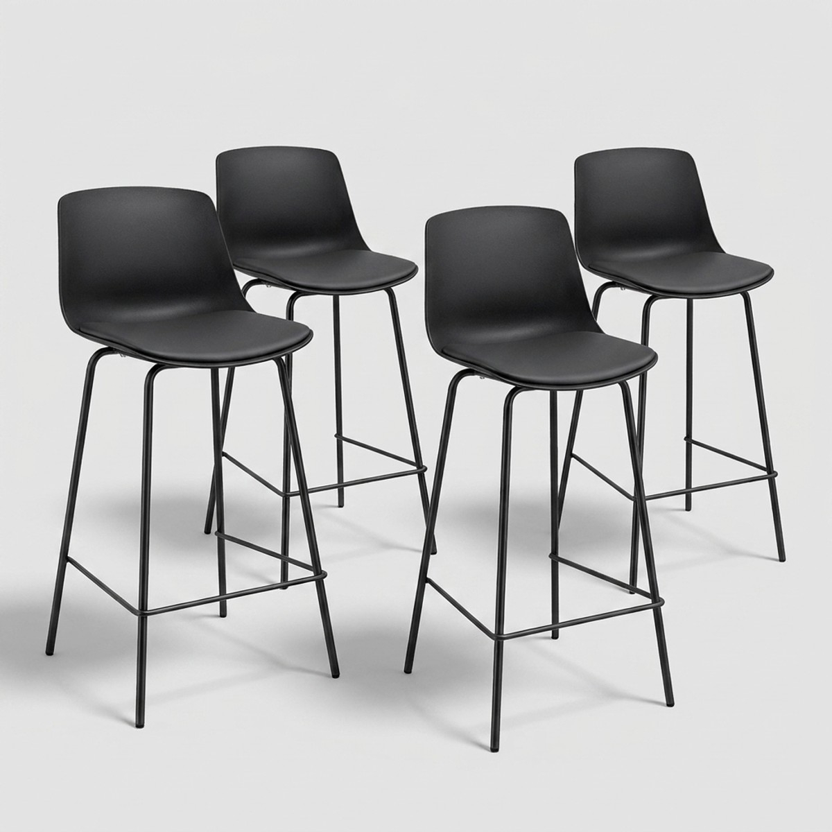 Set aus 4 hohen Barhockern mit Kissen Linea