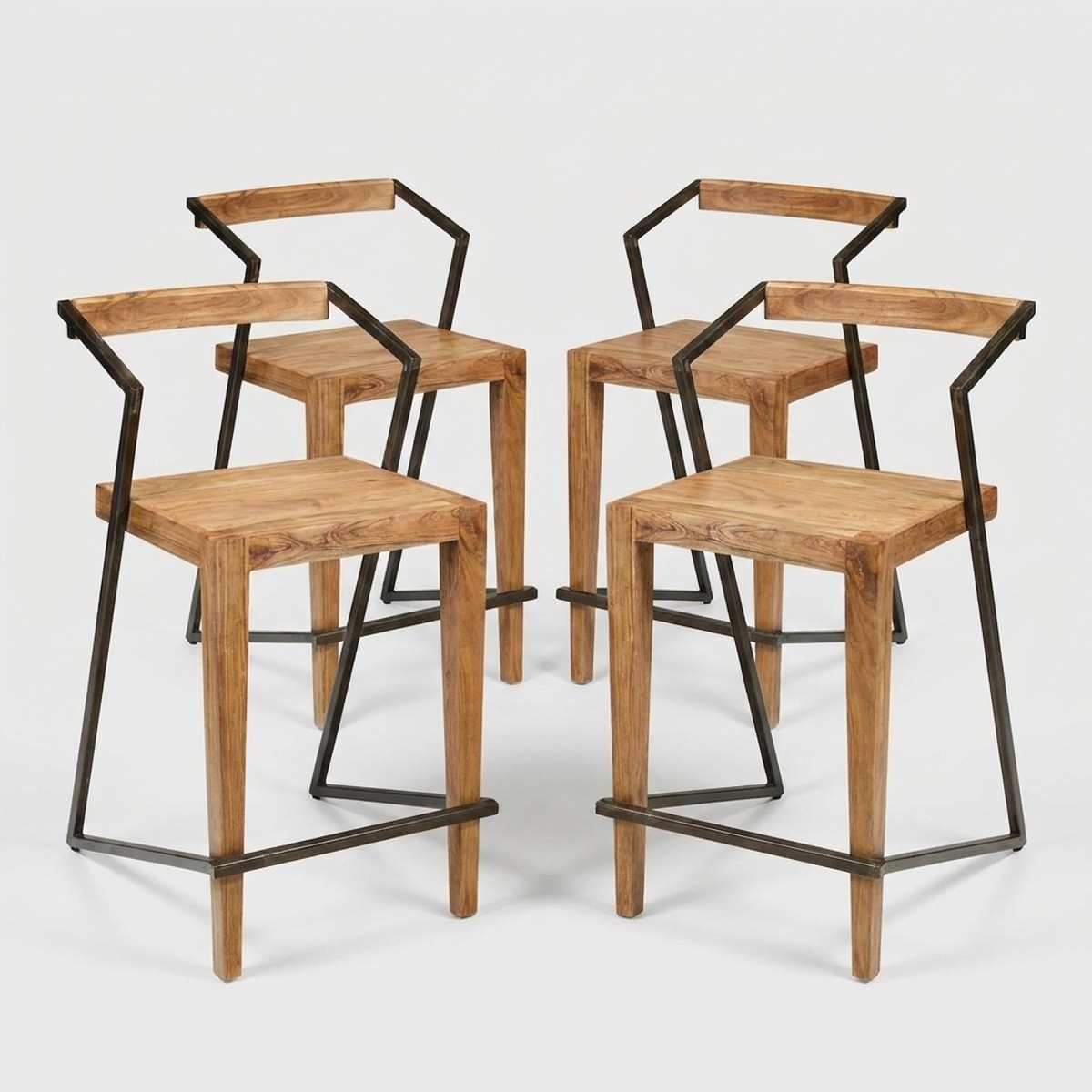 4er-Set Barhocker aus Holz und Eisen im Industrie-Stil 45x55x90 Boston