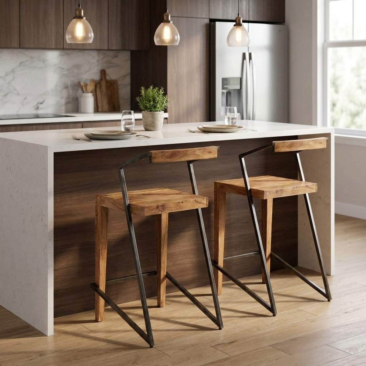 4er-Set Barhocker aus Holz und Eisen im Industrie-Stil 45x55x90 Boston