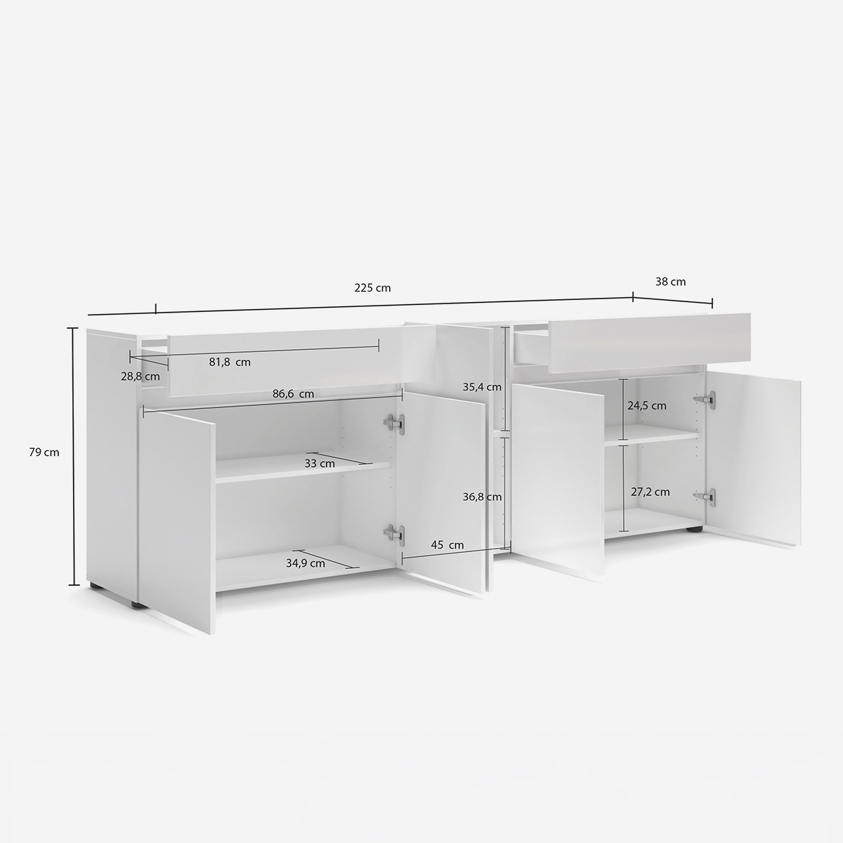 Sideboard mit 5 Türen und 2 Schubladen für das Wohnzimmer Mister