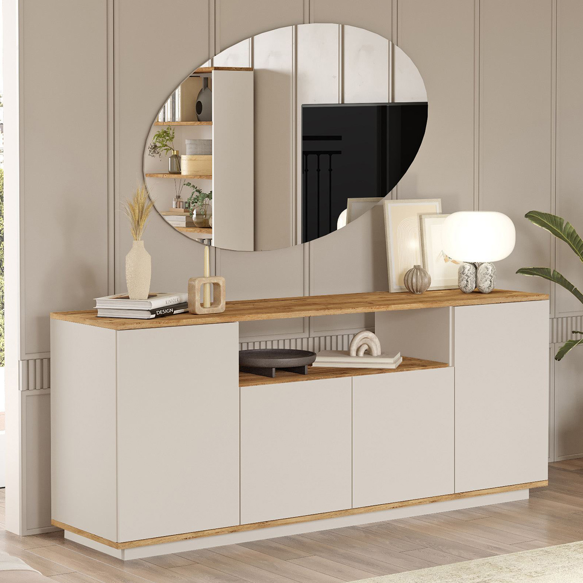 Konsolenschrank mit Spiegel und Regalböden Kivan