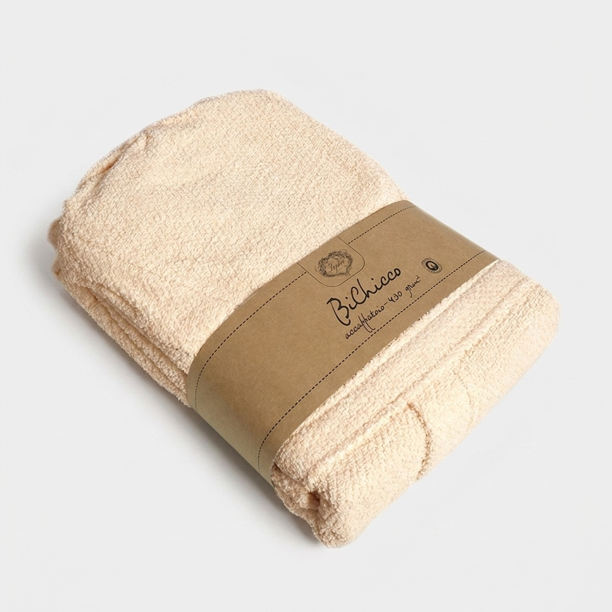 Unisex-Bademantel aus beigem Frottee-Baumwolle mit Kapuze Vellier