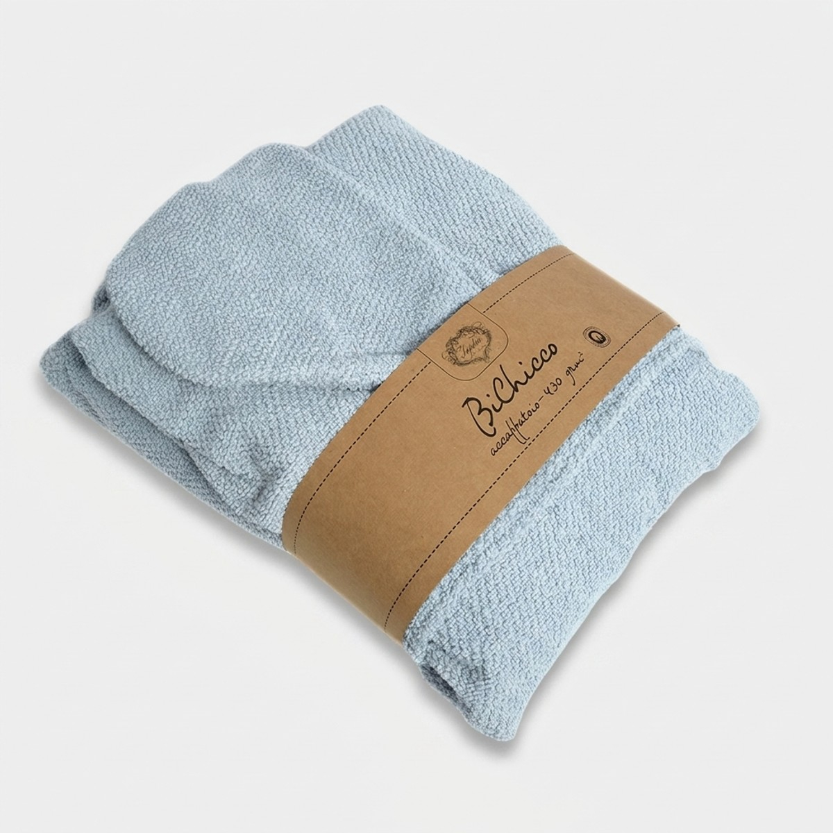 Unisex-Bademantel in Hellblau aus Frottee-Baumwolle mit Kapuze Solier