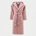 Albornoz unisex rosa de algodón nido de abeja con capucha Bellune