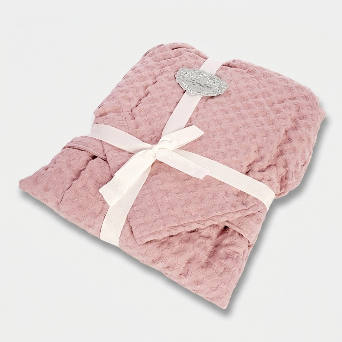 Albornoz unisex rosa de algodón nido de abeja con capucha Bellune