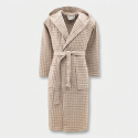Unisex-Bademantel in Taupe aus Waffelpiqué-Baumwolle mit Kapuze Veronne