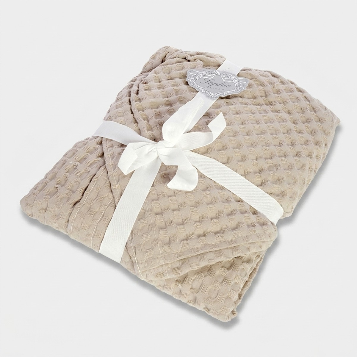 Unisex-Bademantel in Taupe aus Waffelpiqué-Baumwolle mit Kapuze Veronne