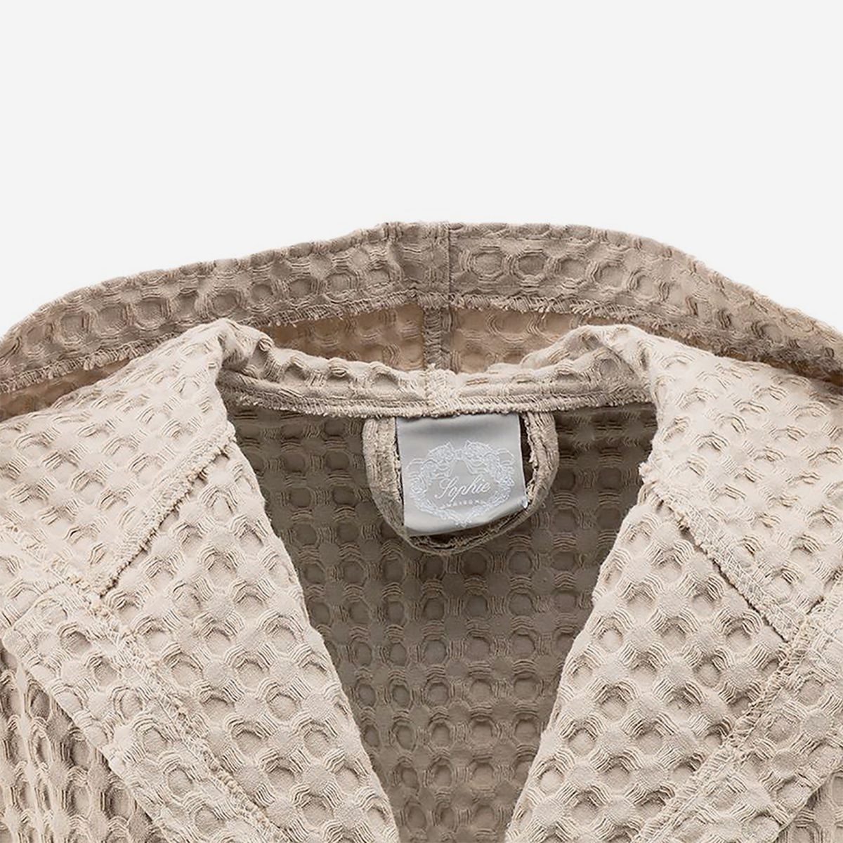 Unisex-Bademantel in Taupe aus Waffelpiqué-Baumwolle mit Kapuze Veronne