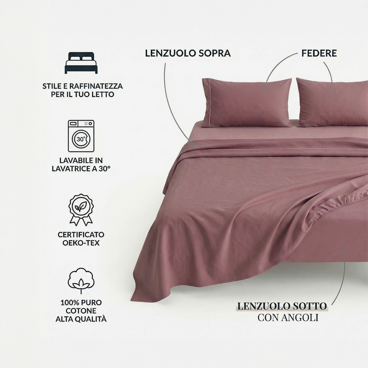 Bettwäsche-Set für Doppelbett aus Baumwolle 255x240 Selene
