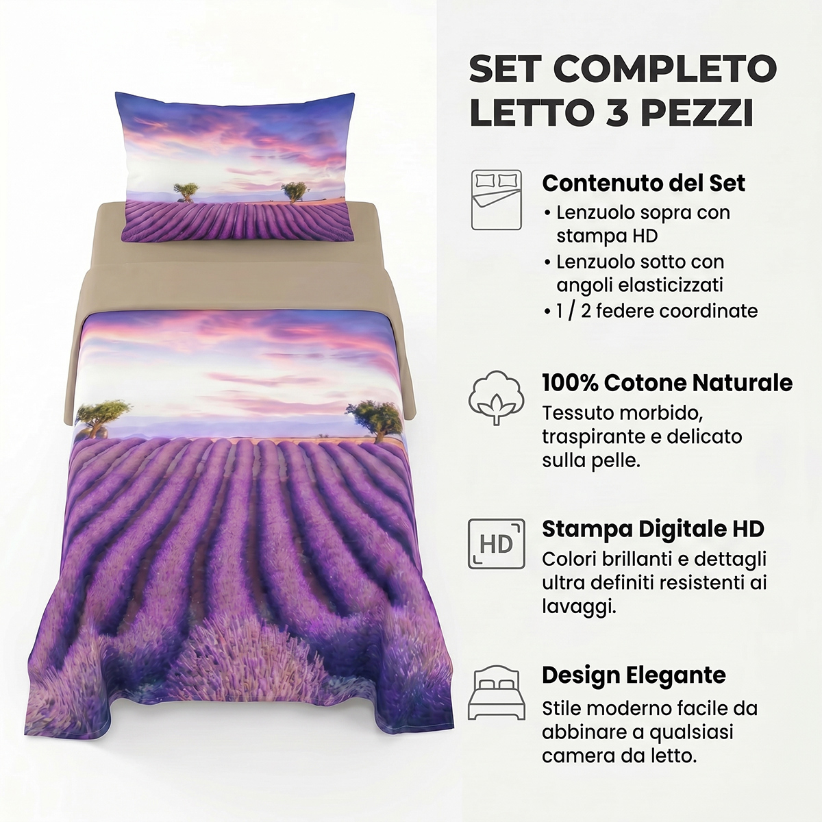 Bettwäsche-Set Einzelbett aus bedruckter Baumwolle 90x200 Novela