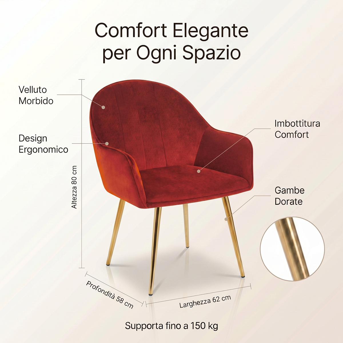 Set de 2 sillones tapizados en terciopelo con patas doradas Alisse