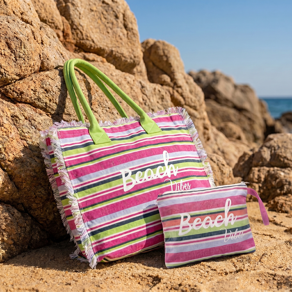 Borsa mare donna shopper grande con pochette Beach Vibes