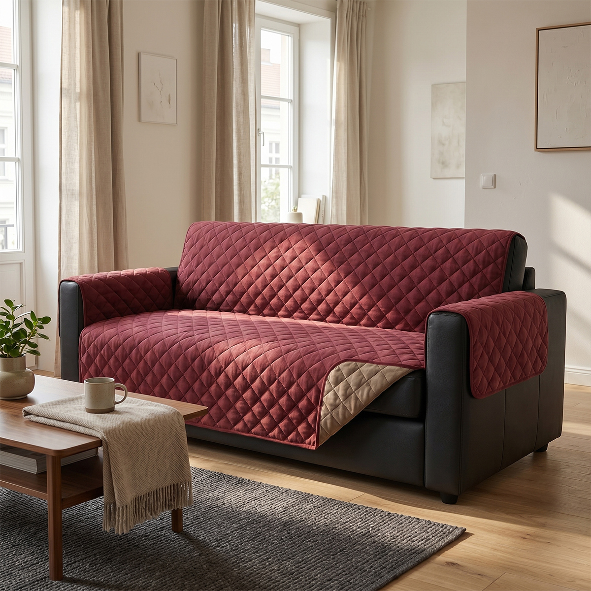 Housse de canapé imperméable anti-taches réversible 228 cm Coralie