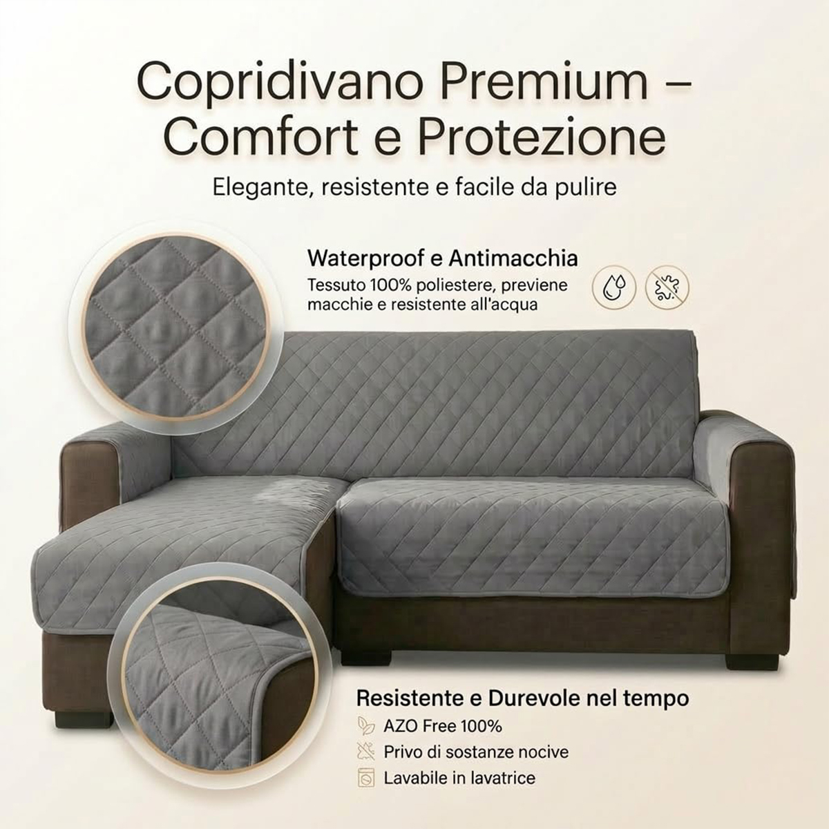 Housse de canapé 2 places avec méridienne imperméable 190 cm Nerea