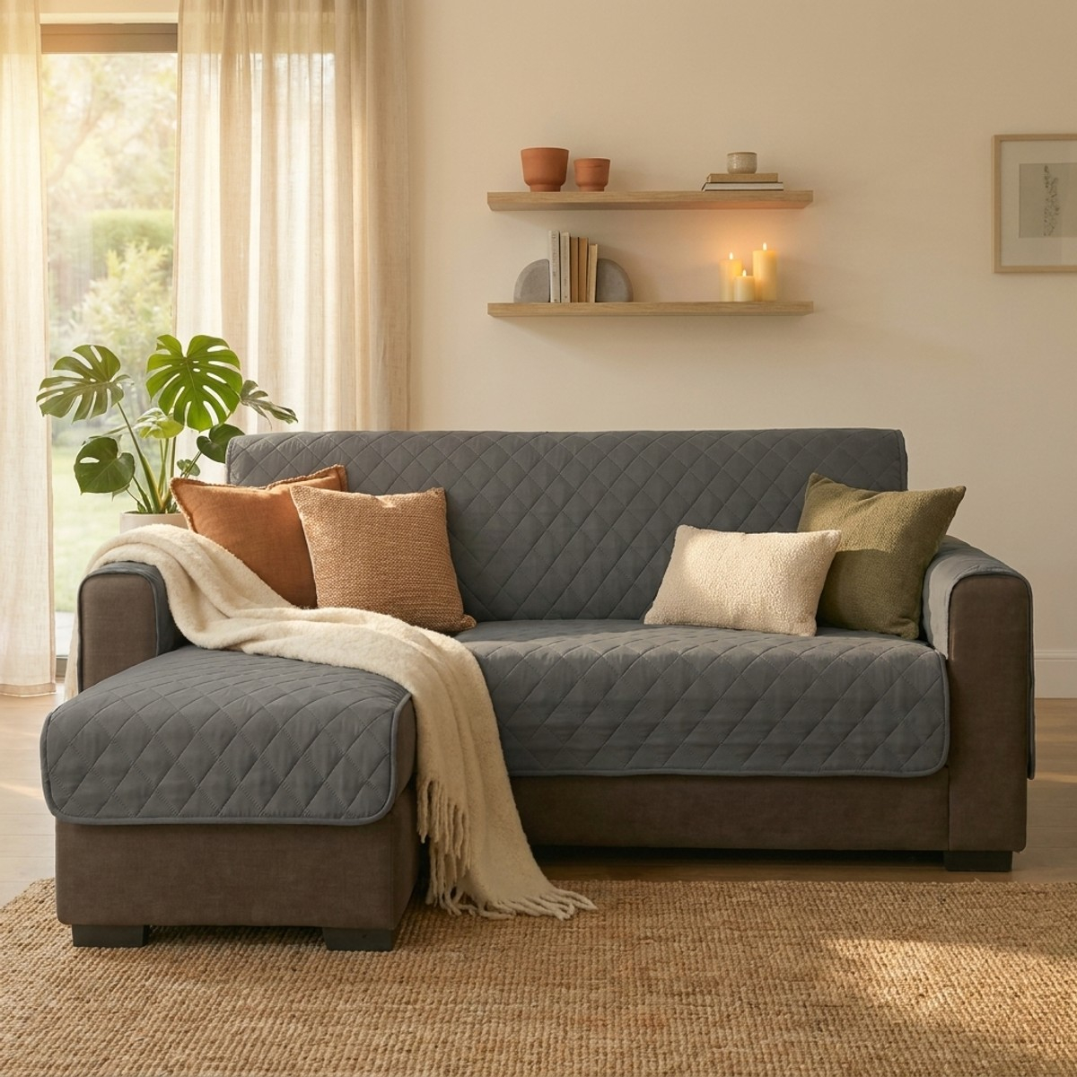 Wasserabweisender 2-Sitzer Sofabezug mit Recamiere 190 cm Nerea