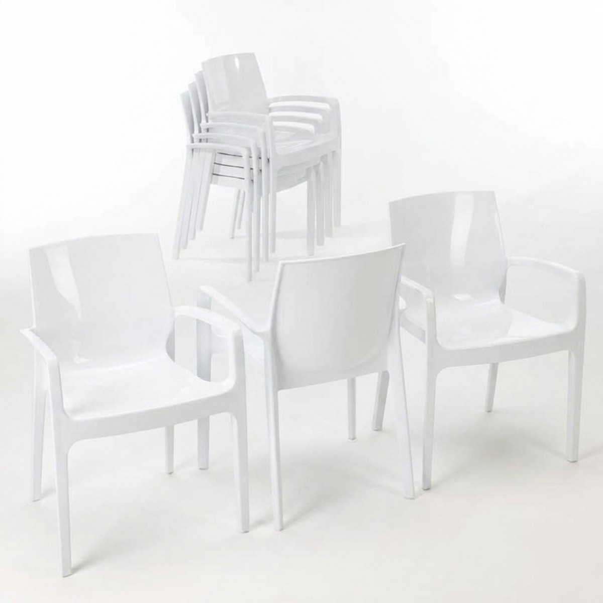 Stock 22 Sillas Apilables con Reposabrazos de Polipropileno Cream Grand Soleil