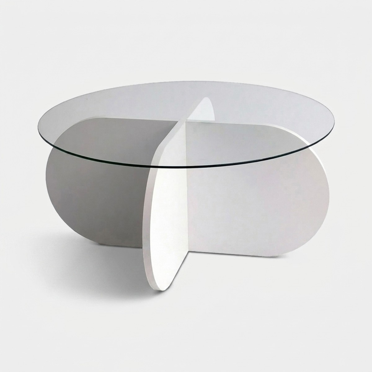 Tavolino da salotto rotondo di design in legno e vetro 75x35cm Round