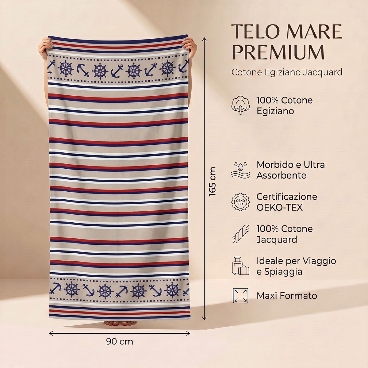 Toalla de Playa de Rizo Jacquard 90x165 cm de Algodón Egipcio Maris