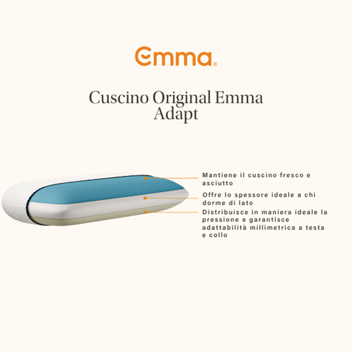 Almohada viscoelástica termorreguladora desenfundable Emma Adapt