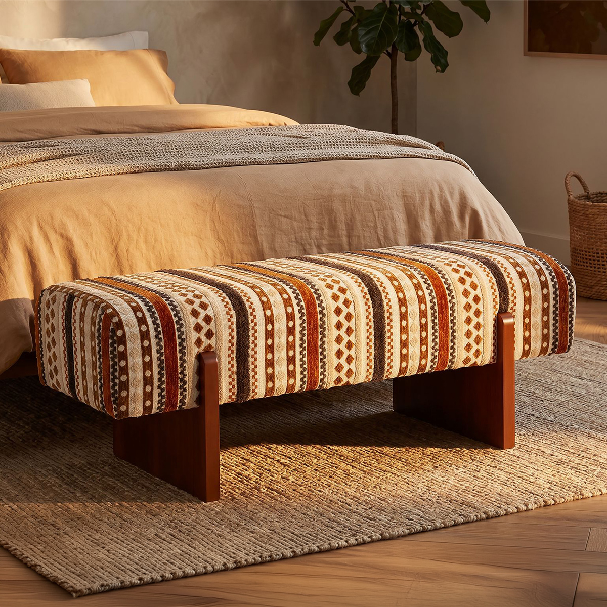 Banco tapizado étnico para dormitorio y recibidor Mombasa Artful Poise