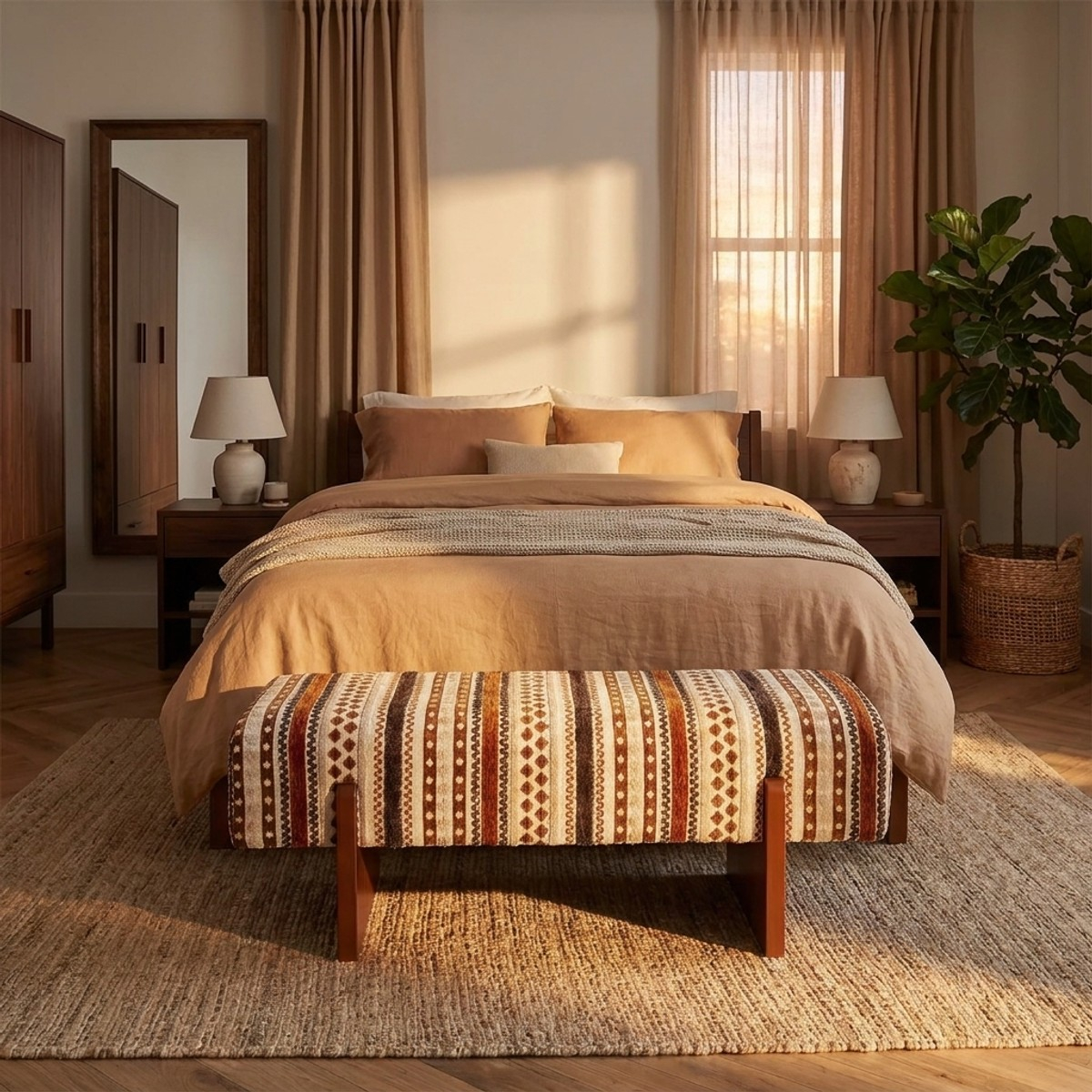 Banco tapizado étnico para dormitorio y recibidor Mombasa Artful Poise