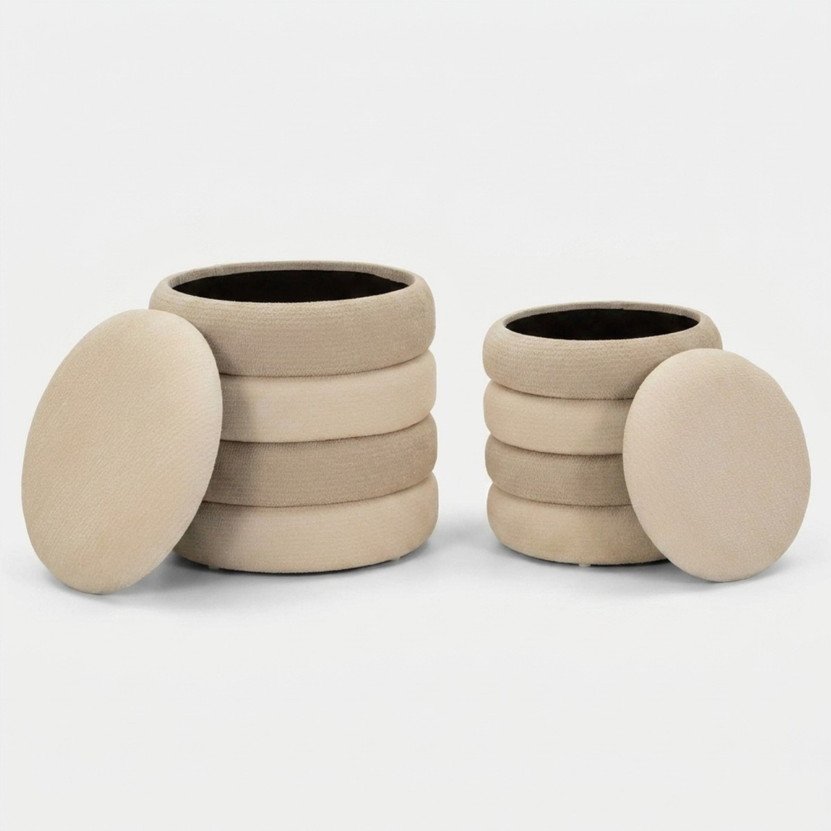 Set 2 pouf contenitore rotondi imbottiti Warsaw Duo