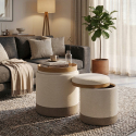 2er-Set Sitzhocker mit Stauraum und Tablett für das Wohnzimmer Ankara Nested Elegance