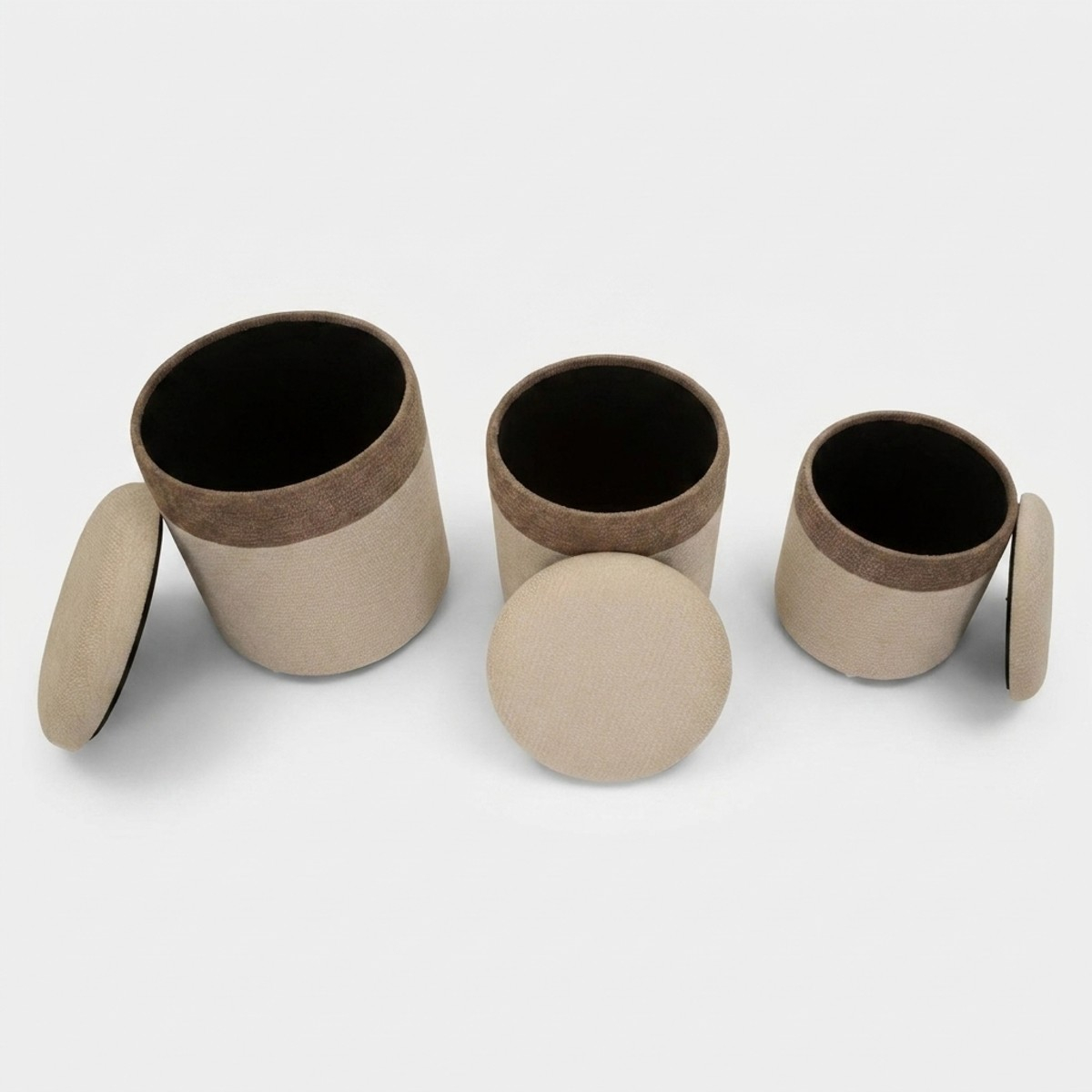 3er-Set nordische Sitzhocker mit Stauraum aus Stoff Ankara Nesting Trio