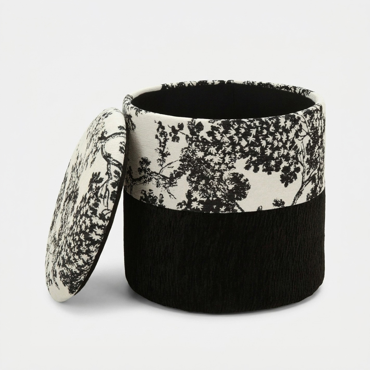 Runder gepolsterter Sitzhocker mit Stauraum Okinawa Monochrome Pouf