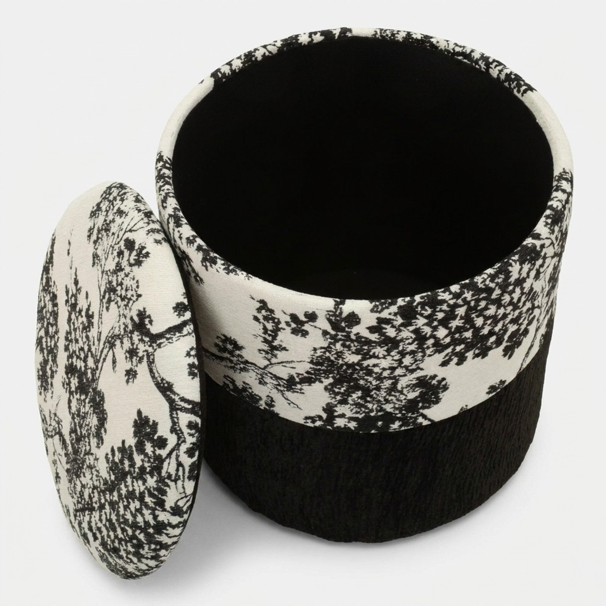 Runder gepolsterter Sitzhocker mit Stauraum Okinawa Monochrome Pouf