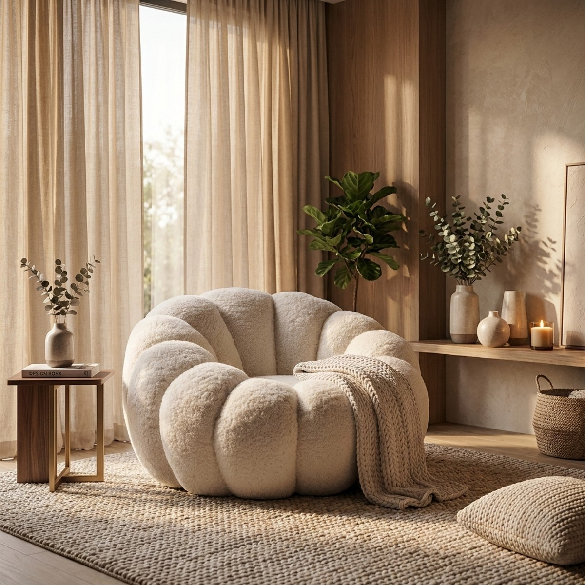 Sillón moderno tapizado para salón Boubble Ivory Embrace