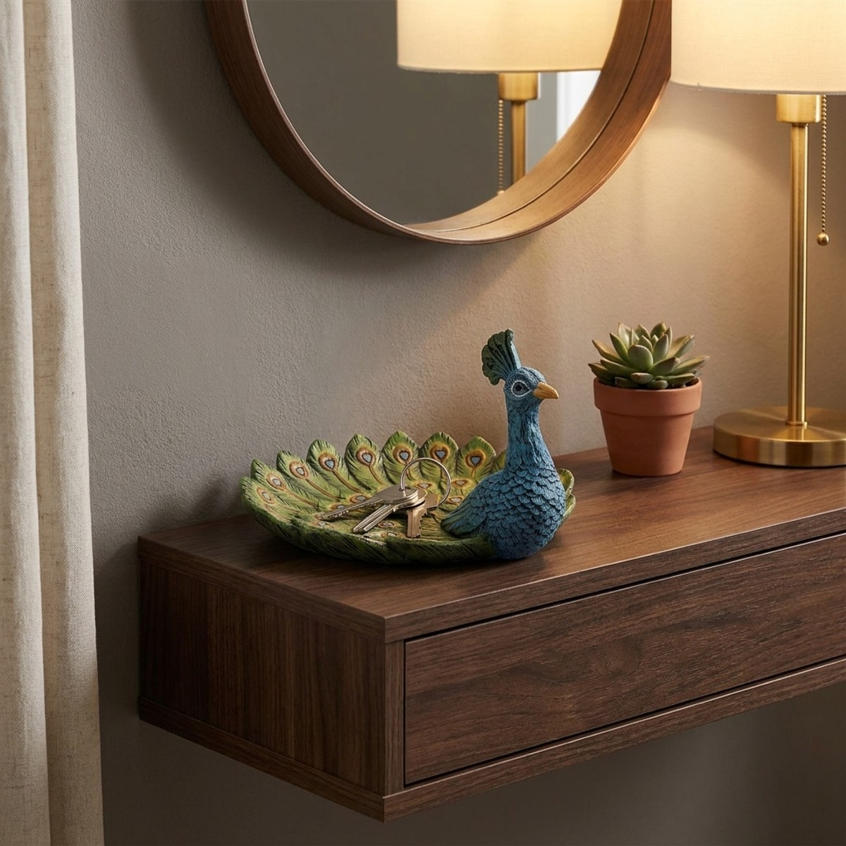 Vassoio decorativo pavone in poliresina Peacock Jewel Accent