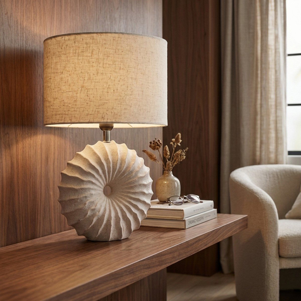 Lámpara de mesa de cerámica con pantalla Sea Star Poise L