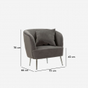 Samt-Polstersessel mit Kissen und Metallbeinen Silvery