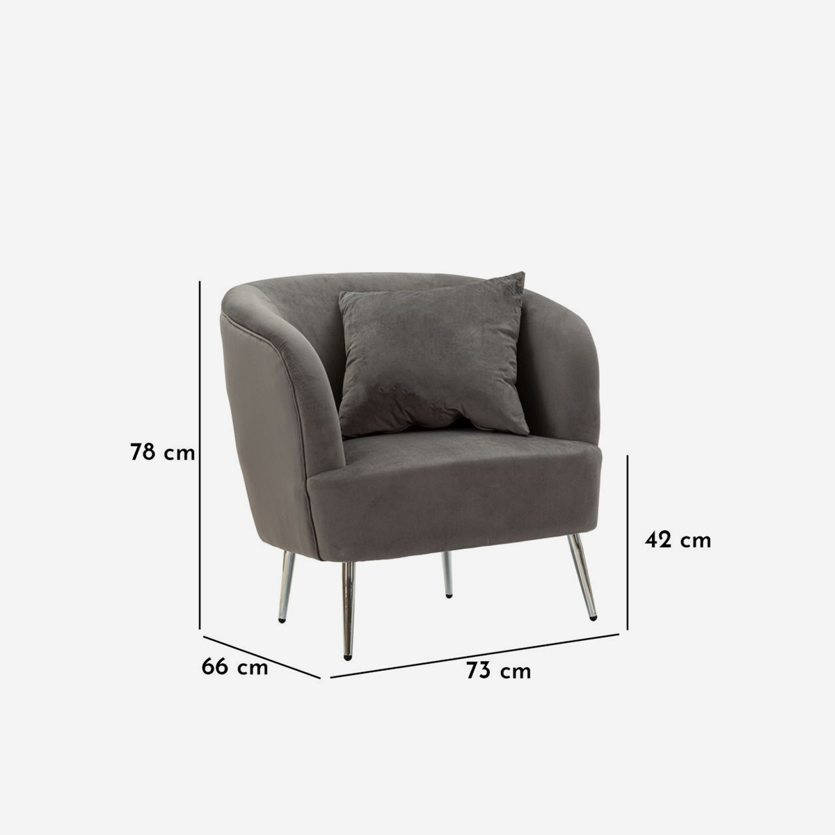 Samt-Polstersessel mit Kissen und Metallbeinen Silvery