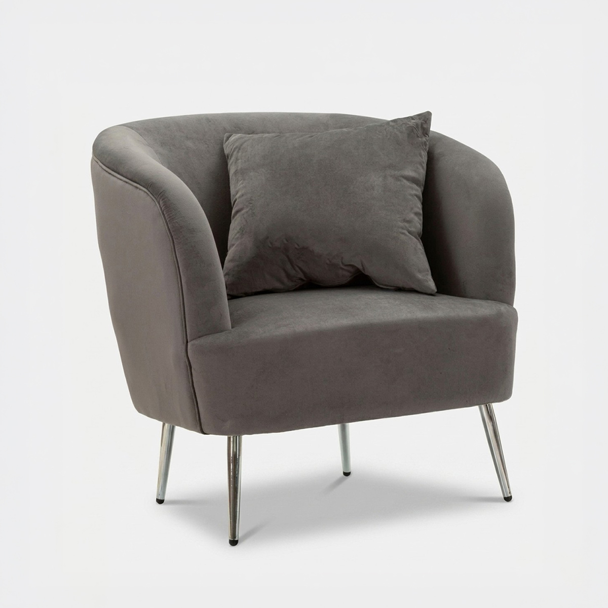 Fauteuil en velours avec coussin et pieds en métal Silvery