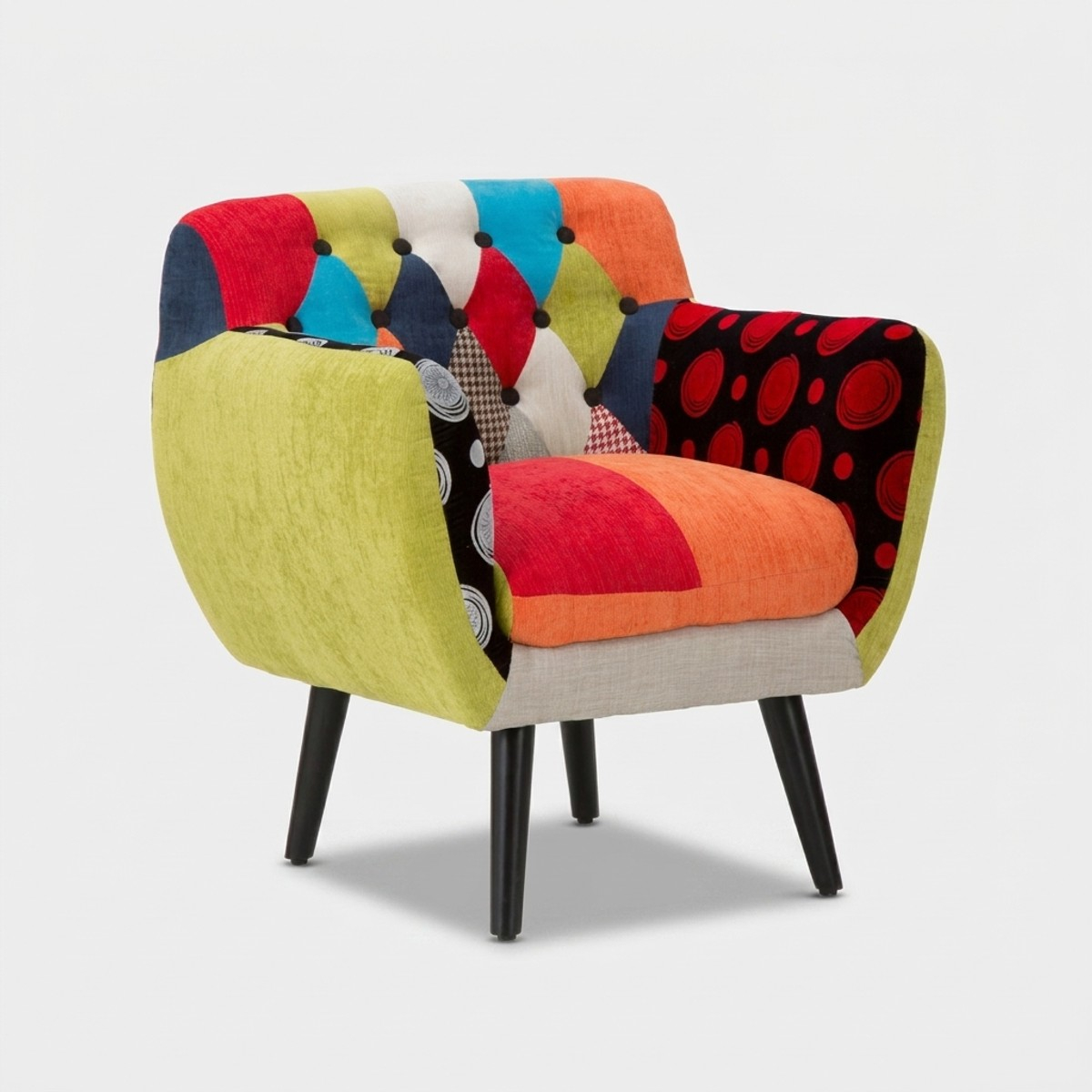 Fauteuil patchwork rembourré en tissu et bois Imperial New