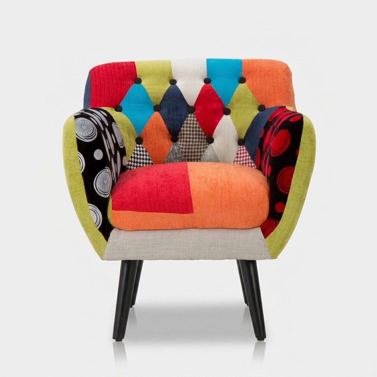 Fauteuil patchwork rembourré en tissu et bois Imperial New