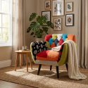 Fauteuil patchwork rembourré en tissu et bois Imperial New