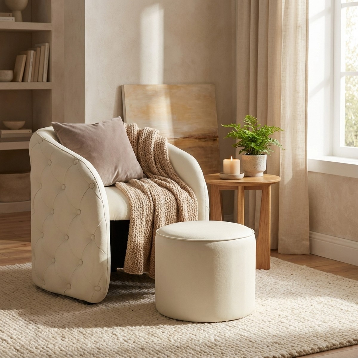 Sillón tapizado con reposapiés de polipiel Zagabria