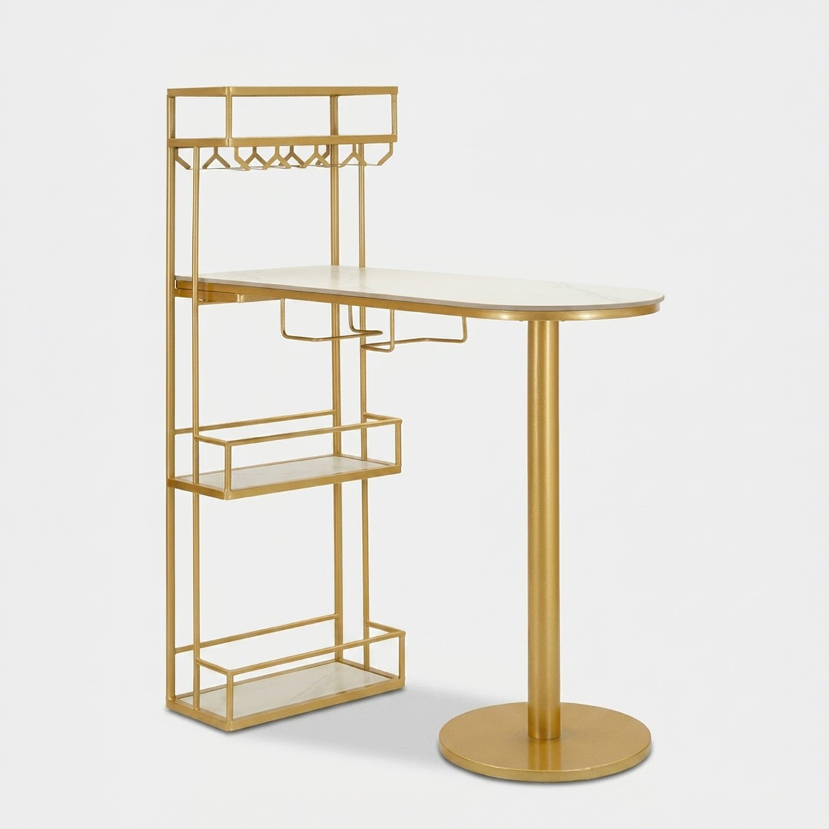 Bartheke mit Metallregalen und Kunstmarmor Luxy